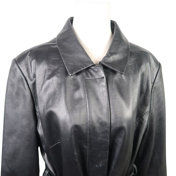 Vintage Y2K Kathy Ireland Black Leather Tie Front Jacket XL - Picture 2 of 5